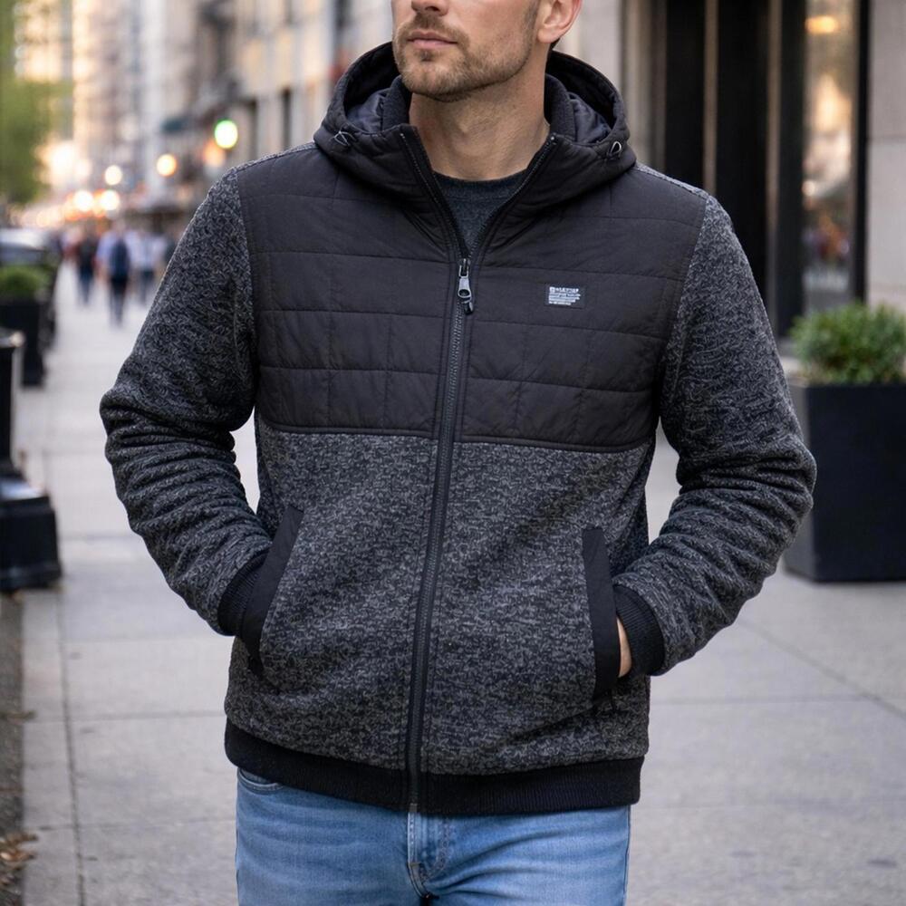 Matix Jacket Mens Medium Gray Hooded Quilted Fleece Full Zip Casual Outdoor